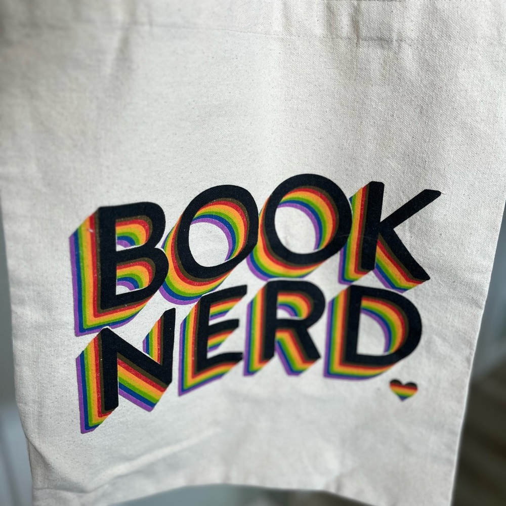 Out of Print Beige Tote with Rainbow Detail